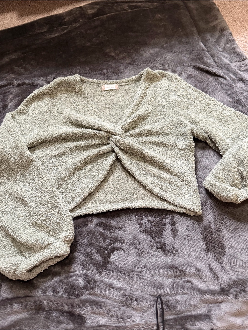 Altar'd State Sage Green Twisted V-Neck Plush Top